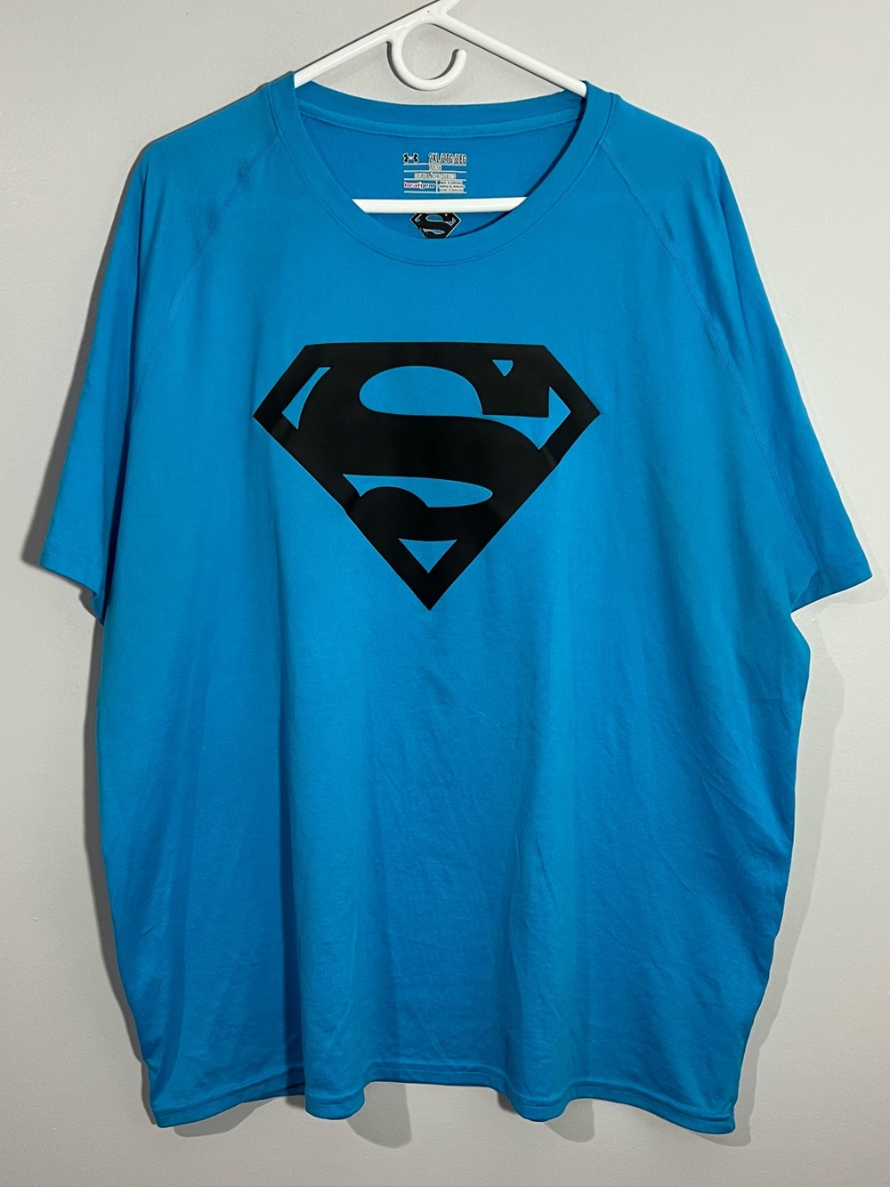 Under Armour DC Superman Blue Black Loose Fit Short Sleeve T-Shirt Mens 2XL